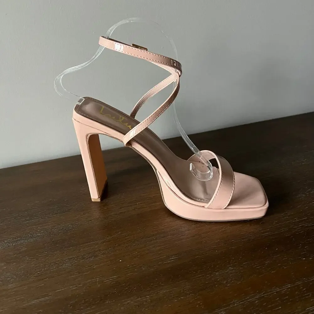 Lulus Woman’s Konoku Light Nude Platform Ankle Strap‎ High Heel Sandals- Size 10